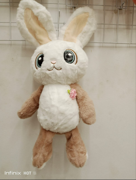 Big Eyes Rose Bunny Plush Toy – Kawaii Soft Rabbit with Sparkling Eyes and Pink Rose