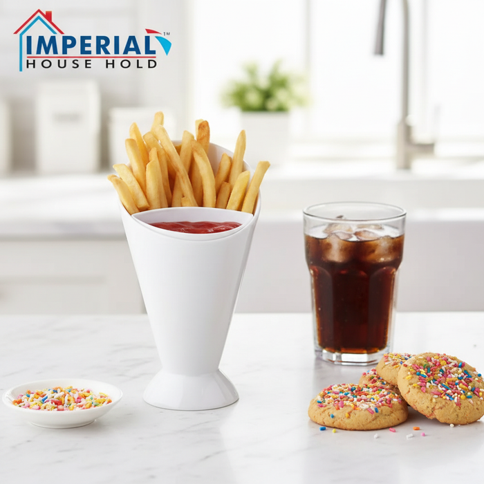 French Fry Dip Cup | 2-in-1 Fries & Sauce Holder | White | Snack Serving Cup