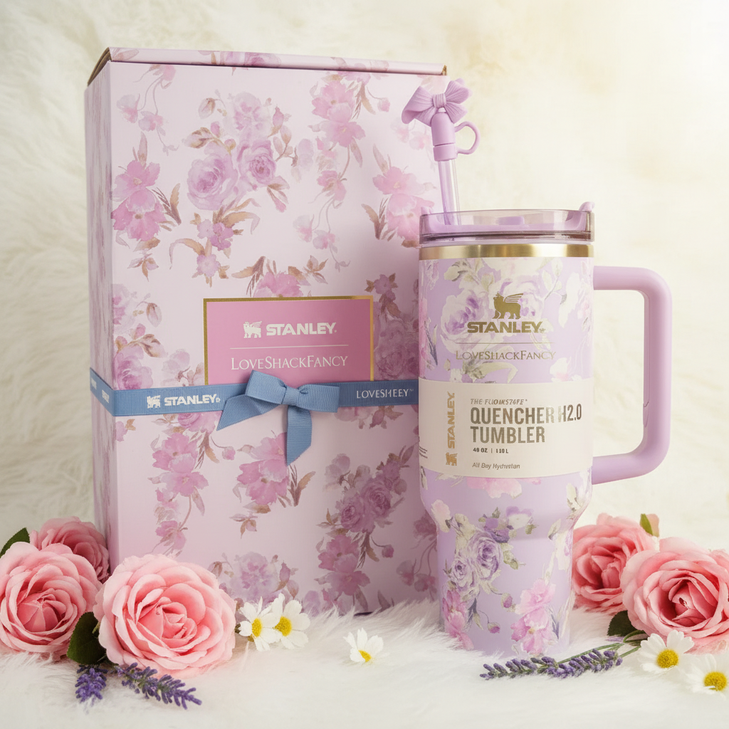 Stanley x LoveShackFancy 40oz Tumbler Purple Floral professional bright photo