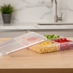 4-Compartment Fridge Food Storage Container with Flip Lid