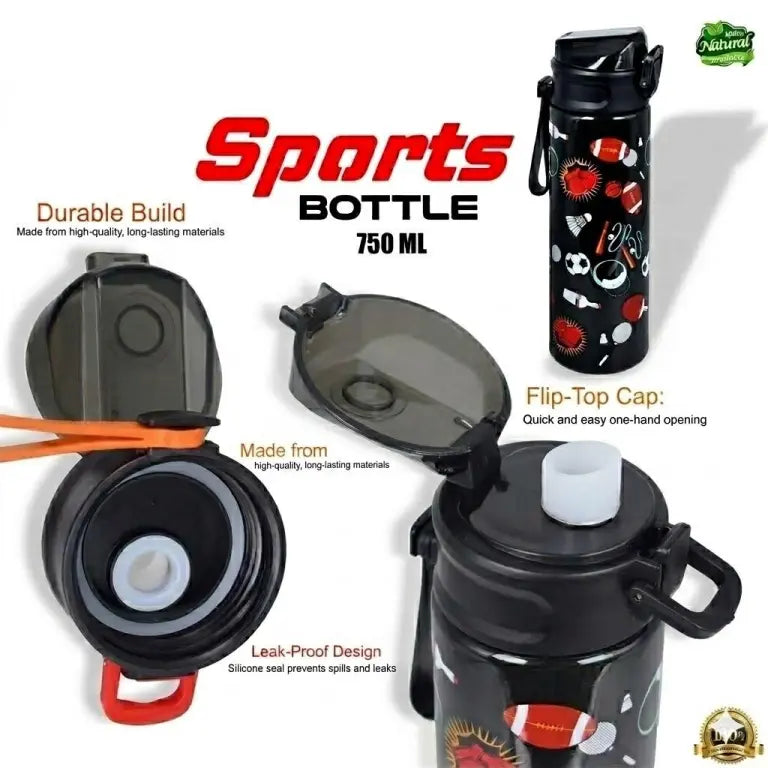 Sports Bottle 750ml – BPA Free Flip-Top with Carry Strap