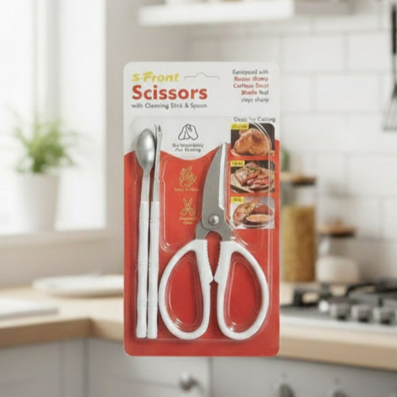 E’Pront 3-in-1 Kitchen Scissors Set with Cleaning Stick & Spoon