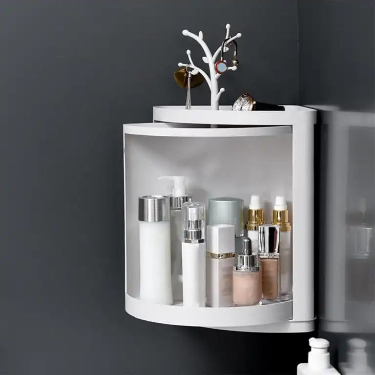 2-in-1 Corner Storage Rack with Tree Jewellery Stand – Floor & Wall Mount