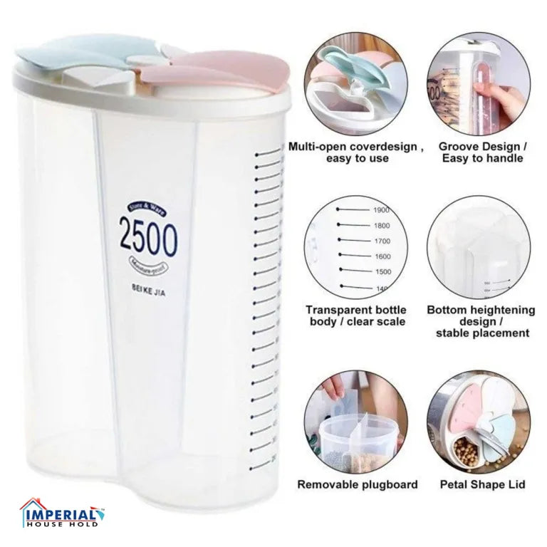 Imperial Household 2500ml Dual-Compartment Cereal & Grain Storage Container