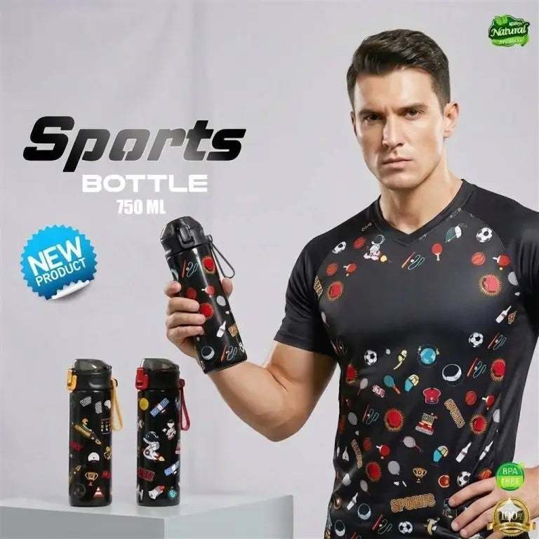 Sports Bottle 750ml – BPA Free Flip-Top with Carry Strap