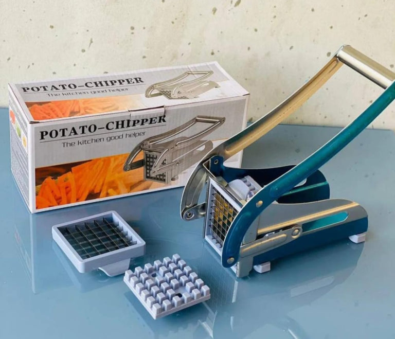 Potato Chipper – Stainless Steel French Fry Cutter with 2 Interchangeable Blades