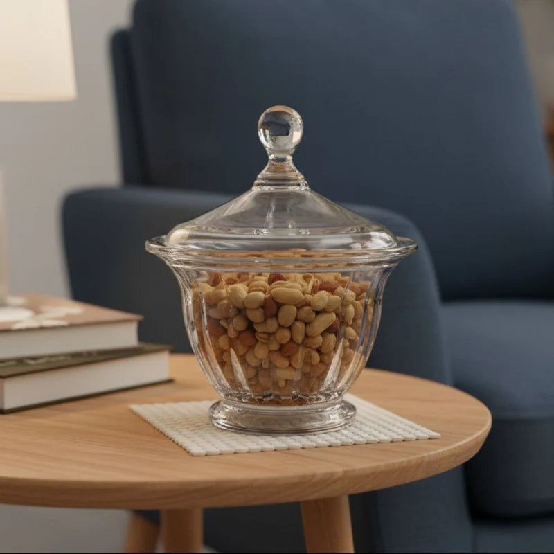 Limon Crystal Glass Candy Bowl with Lid