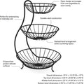 3-Tier Metal Wire Fruit Basket Stand – Matte Black | S-Curve Design