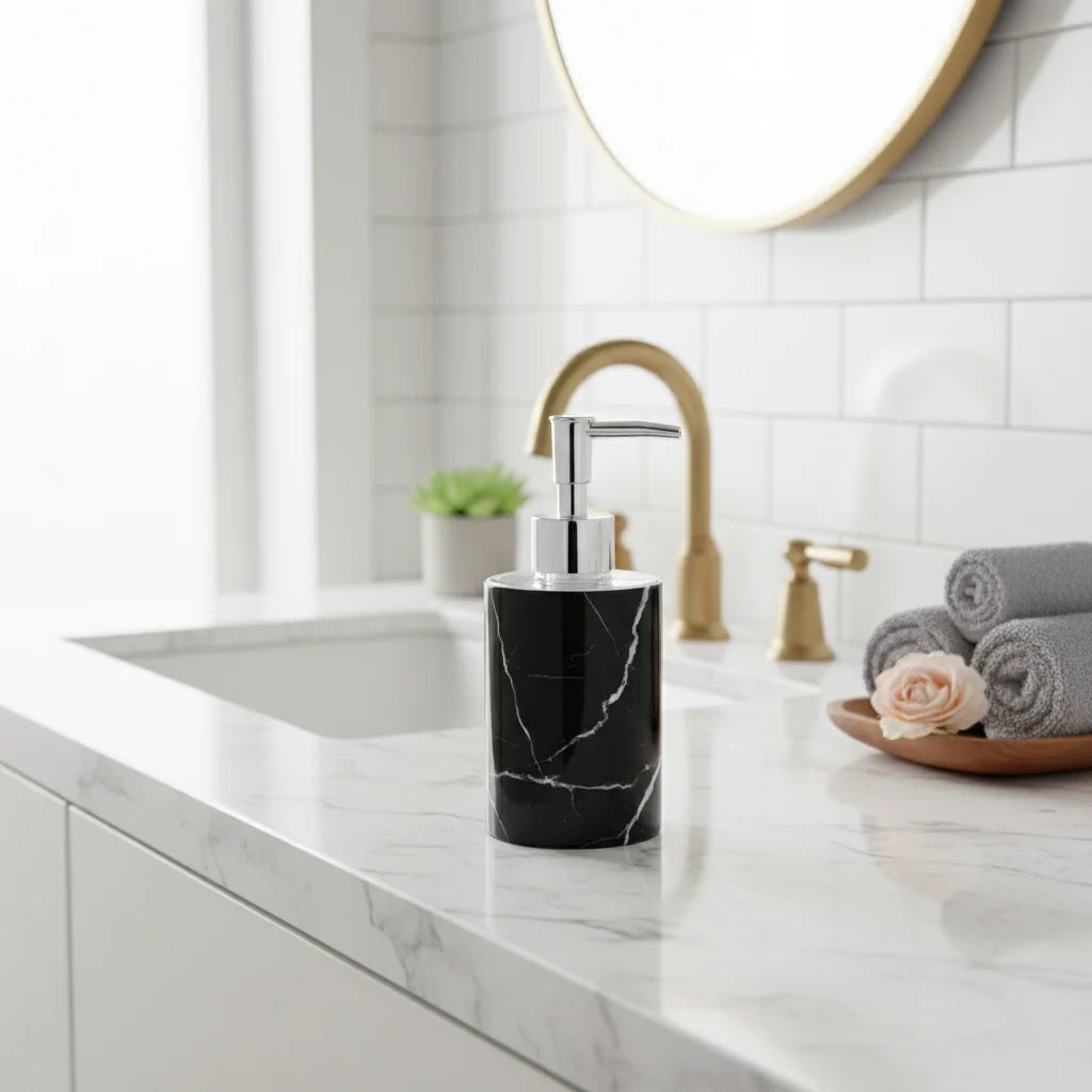 Black Marble Soap Dispenser with Chrome Pump