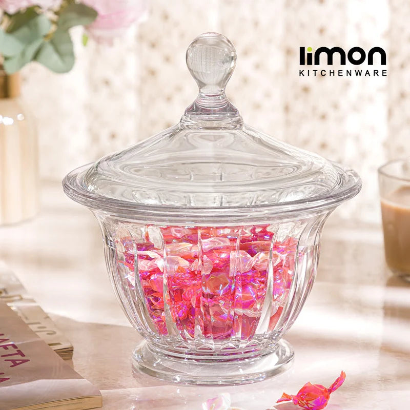 Limon Crystal Glass Candy Bowl with Lid