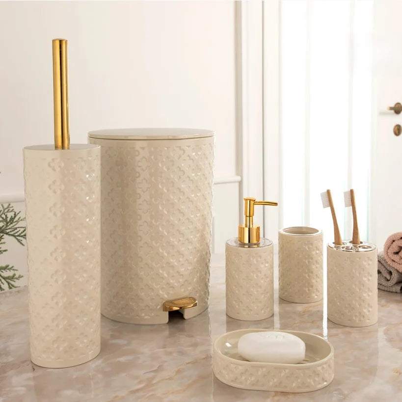 Woven-Texture Bathroom Accessories Set – 5 Pieces