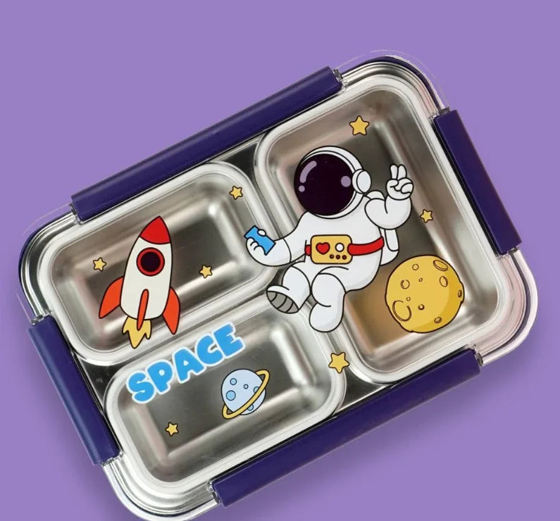 Kids Stainless Steel Lunch Box – 3 Compartments (Dream & Space Edition)