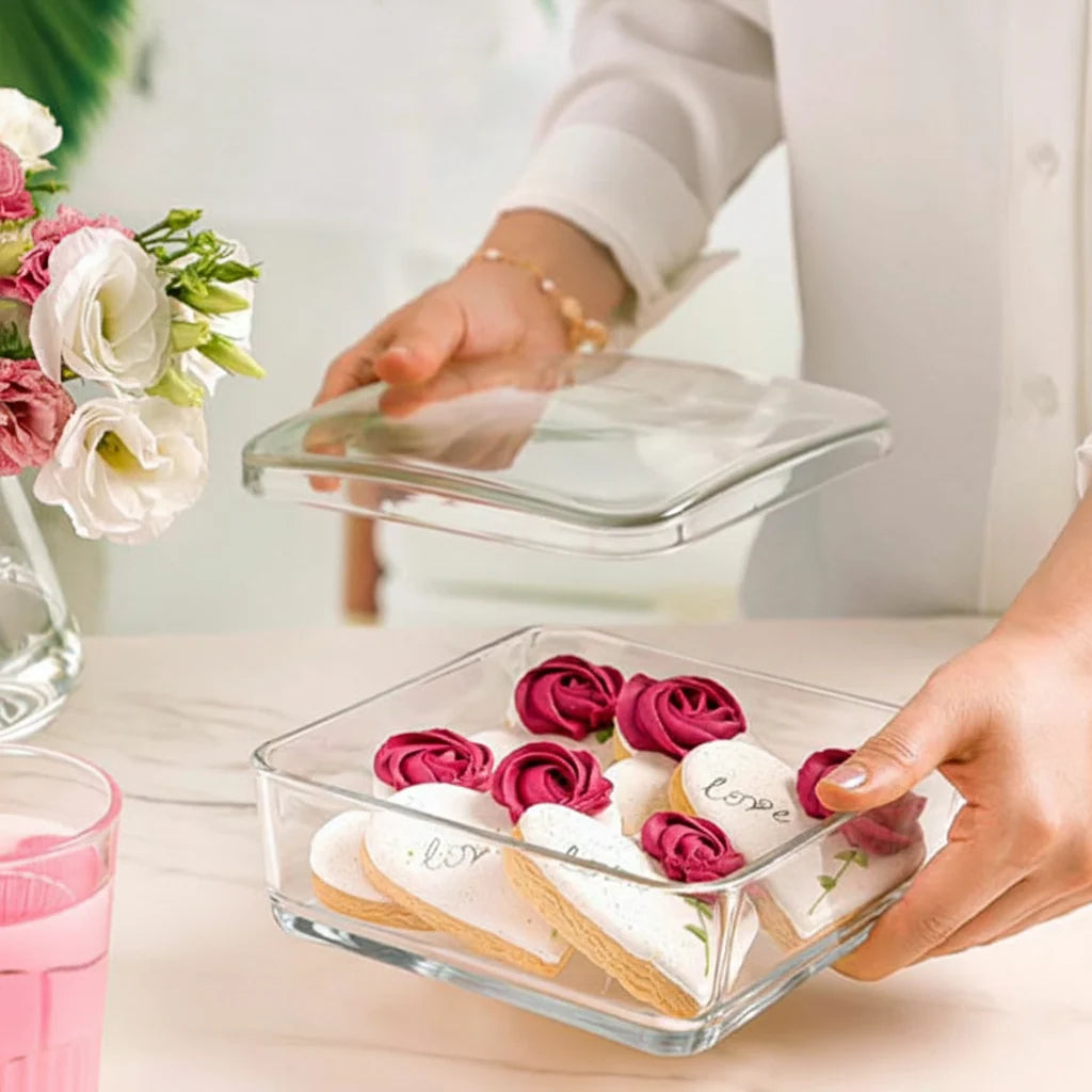 Square Glass Candy Box with Lid – Set of 2