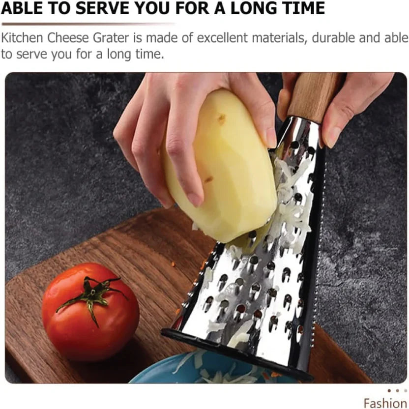 Stainless Steel 3-Sided Grater with Wooden Handle (2118)