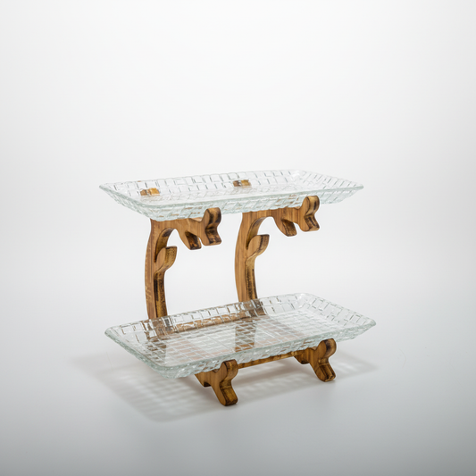 2-Tier Crystal Glass Serving Tray