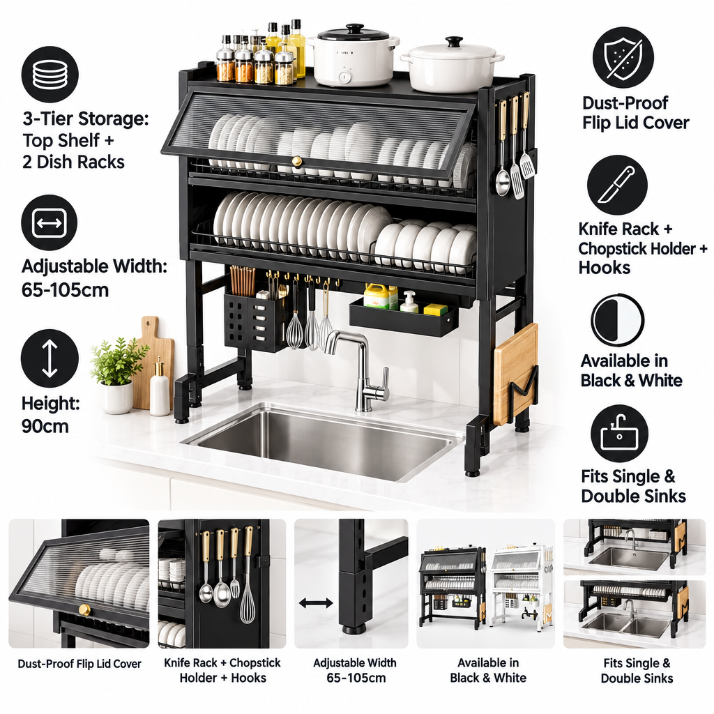 3-Tier Dish Rack Features