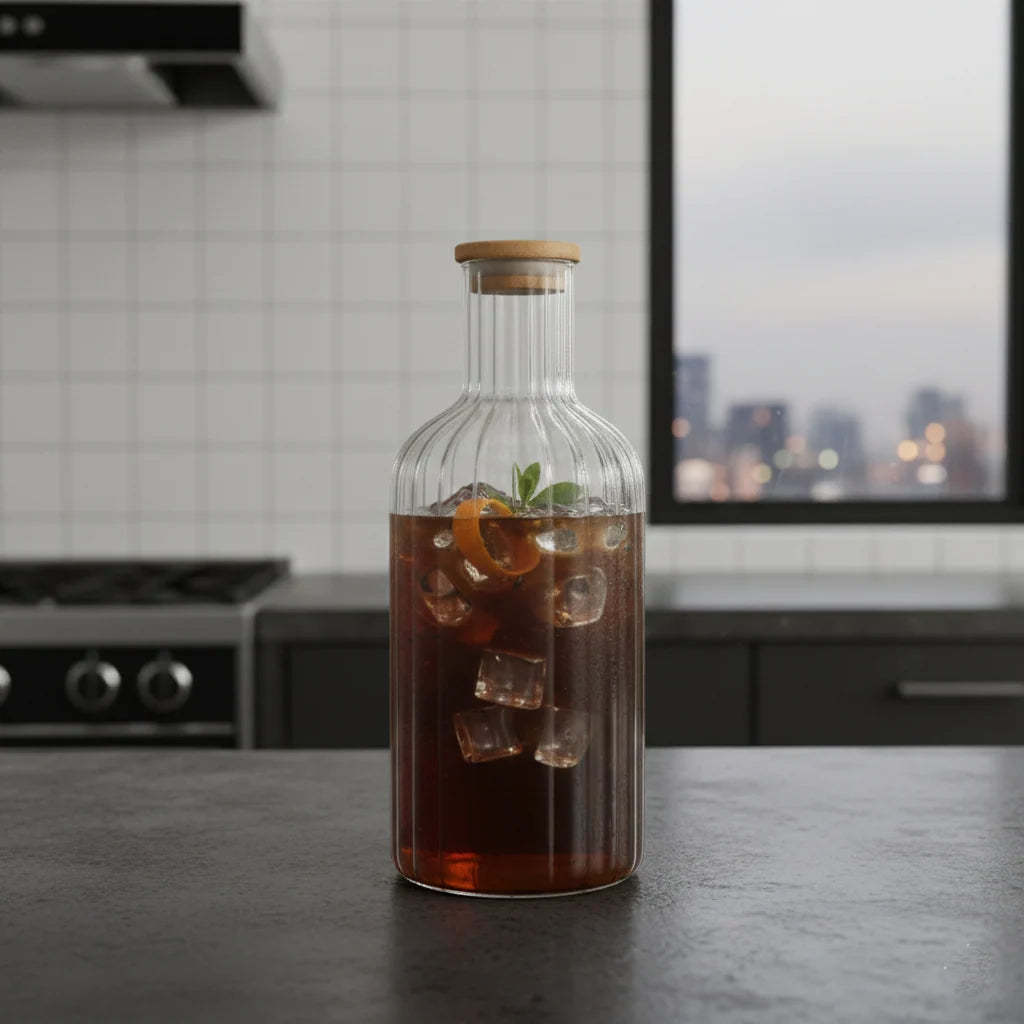 Ribbed Glass Carafe with Bamboo Lid