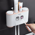 ECOCO Wall-Mount Toothbrush Holder & Dual Automatic Toothpaste Dispenser – 4 Brush Slots | 2 Cups | Storage Shelf