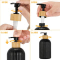 Ribbed Bamboo Pump Soap Dispenser – Black & White | Sealable Pump | 500ml | Shampoo, Body Wash & Hand Soap