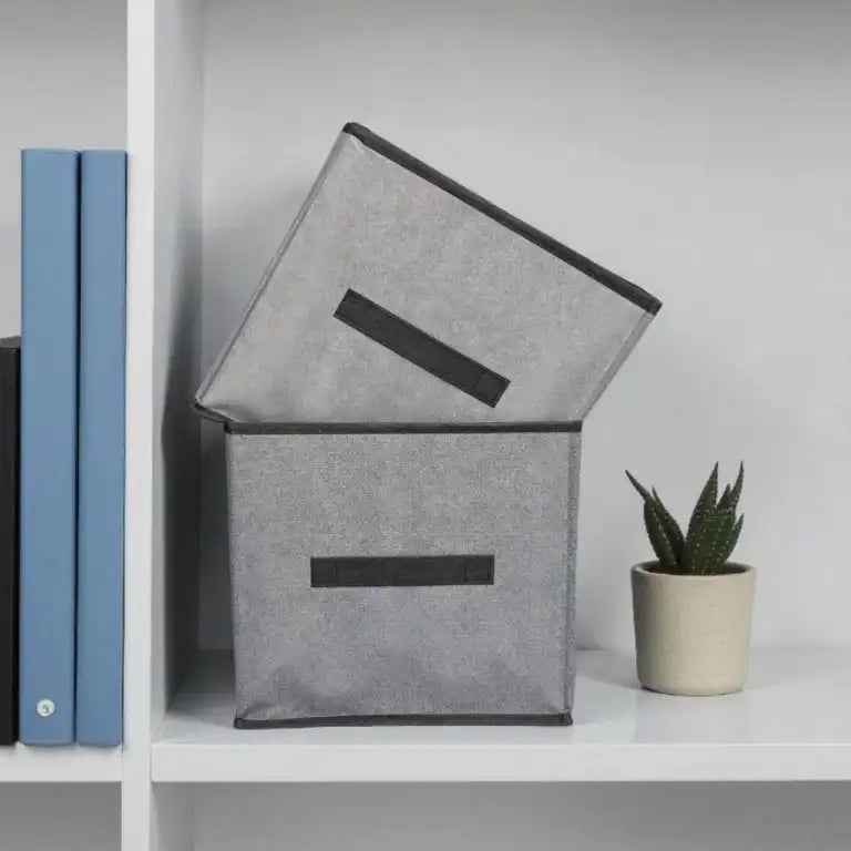 Foldable Fabric Storage Box with Lid & Label Window – Set of 2
