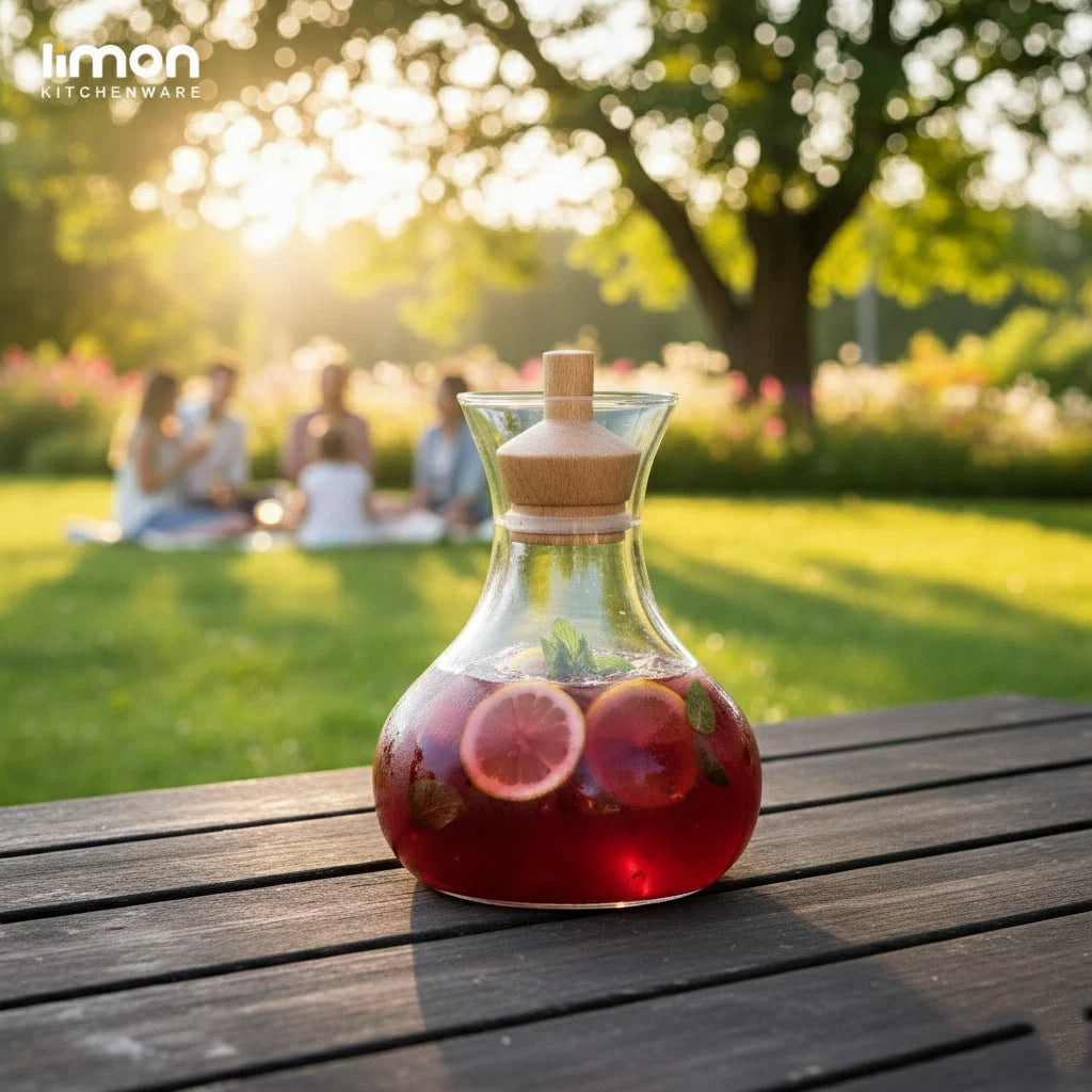 Hourglass Glass Carafe with Wooden Stopper