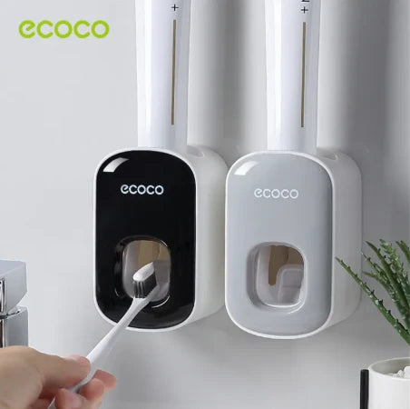 ECOCO Automatic Toothpaste Dispenser – Wall Mount | No Drilling | Black & Grey