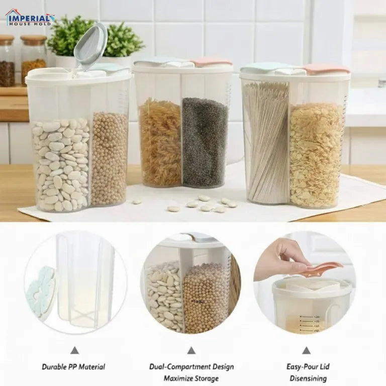 Imperial Household 2500ml Dual-Compartment Cereal & Grain Storage Container