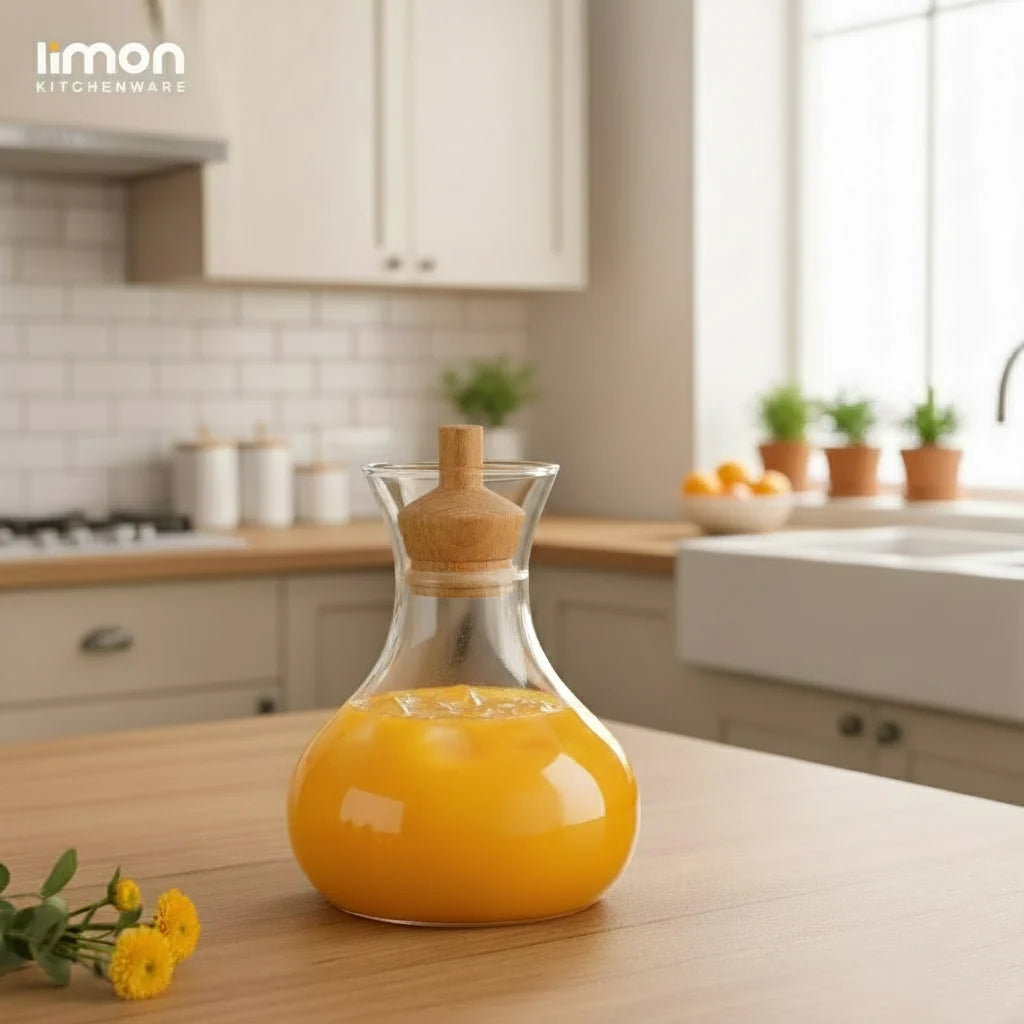 Hourglass Glass Carafe with Wooden Stopper