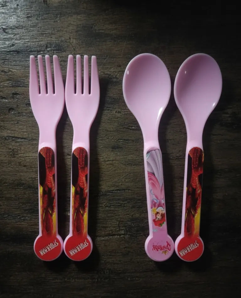 Kids Character Cutlery Set – 2 Spoons & 2 Forks | Set of 4 | 4 Designs