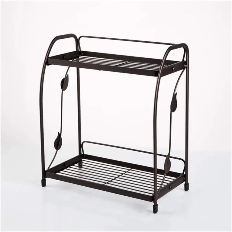 2-Tier Metal Wire Spice & Condiment Rack – Matte Black | Leaf Design