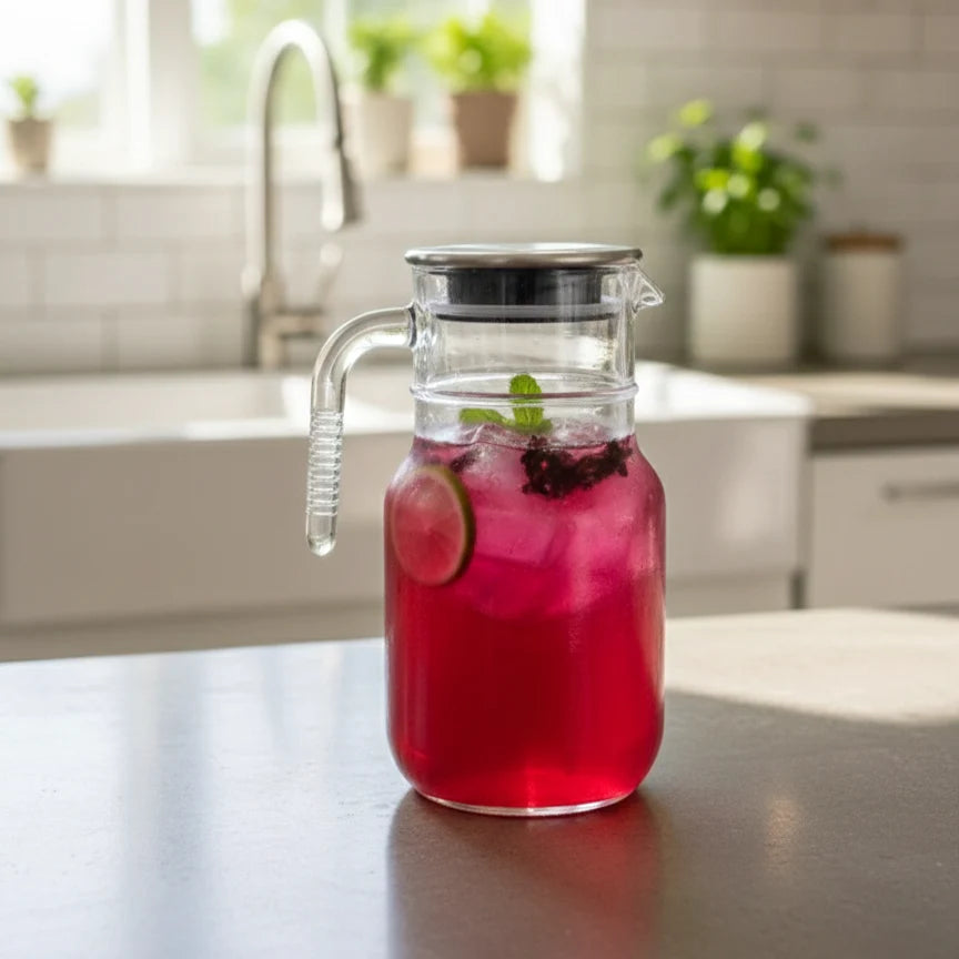 Glass Pitcher with Lid & Handle