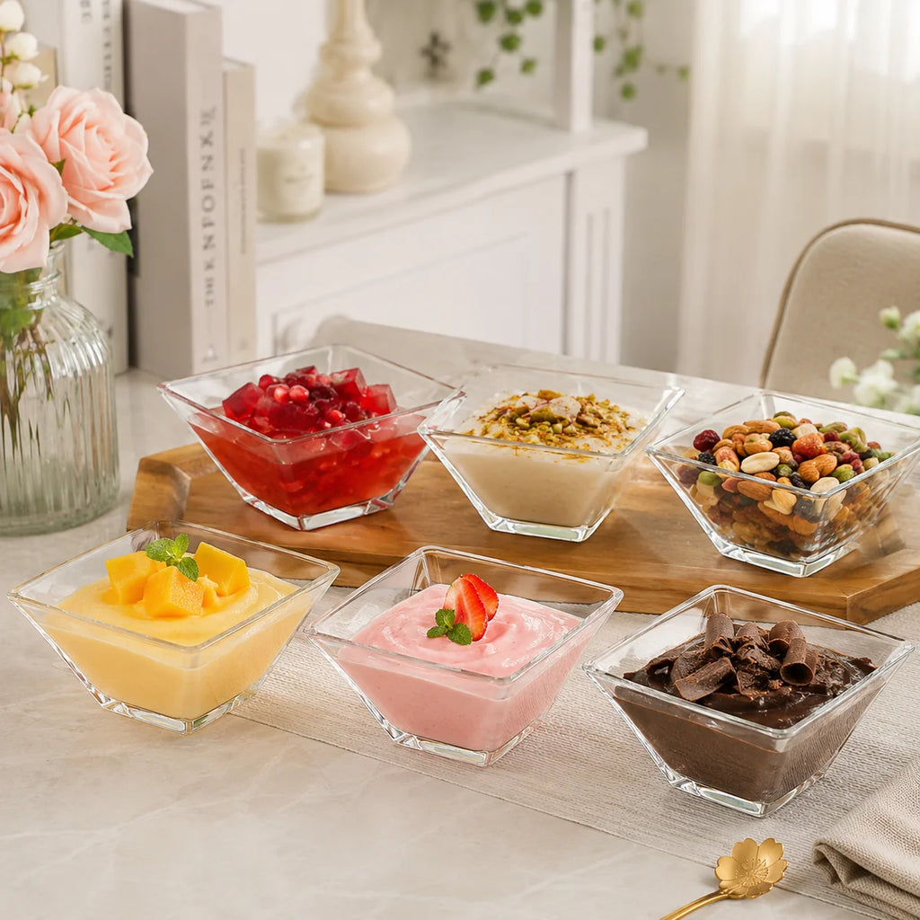 Square Glass Dessert Bowls – Set of 6