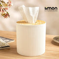 Ribbed Round Tissue Box with Bamboo Lid