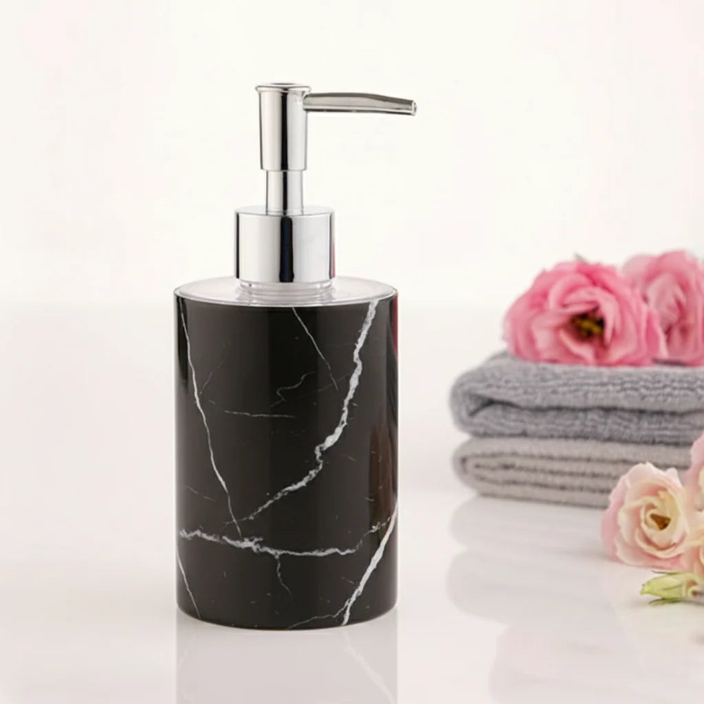 Black Marble Soap Dispenser with Chrome Pump