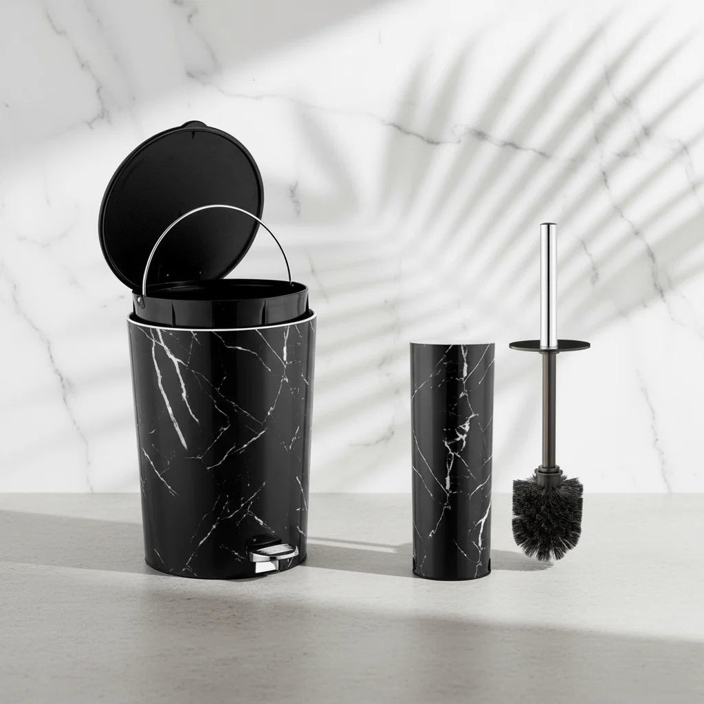 Limon Marble Pedal Trash Can & Toilet Brush Set – 2 Pieces