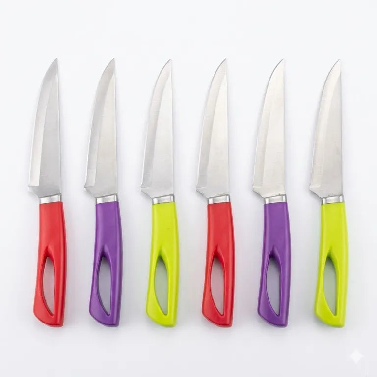 6-Piece Stainless Steel Kitchen Knife Set – Red, Purple & Green | Ergonomic Handle