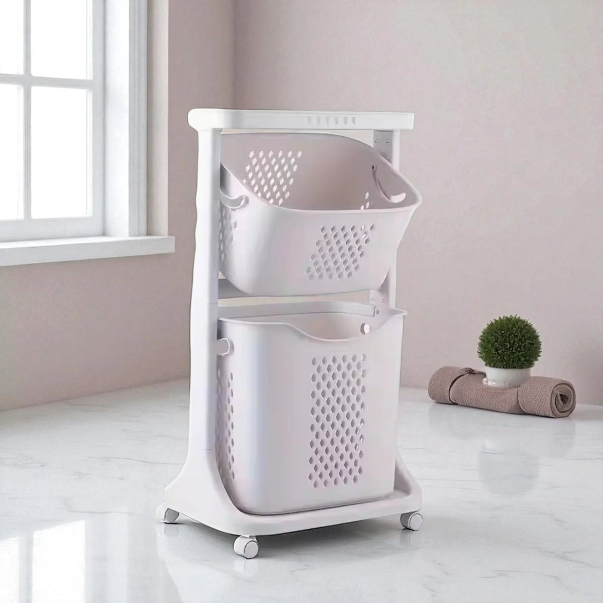 2-Tier Rolling Laundry Hamper with Wheels