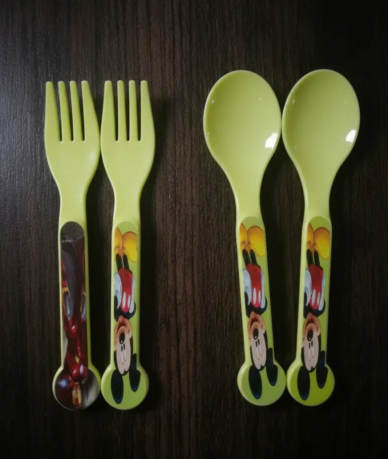 Kids Character Cutlery Set – 2 Spoons & 2 Forks | Set of 4 | 4 Designs