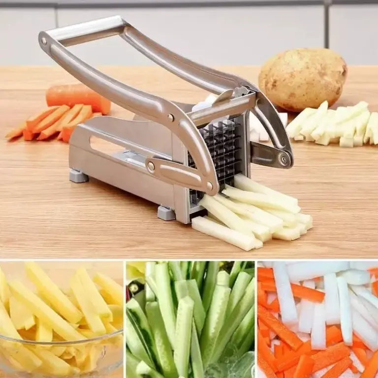 Potato Chipper – Stainless Steel French Fry Cutter with 2 Interchangeable Blades