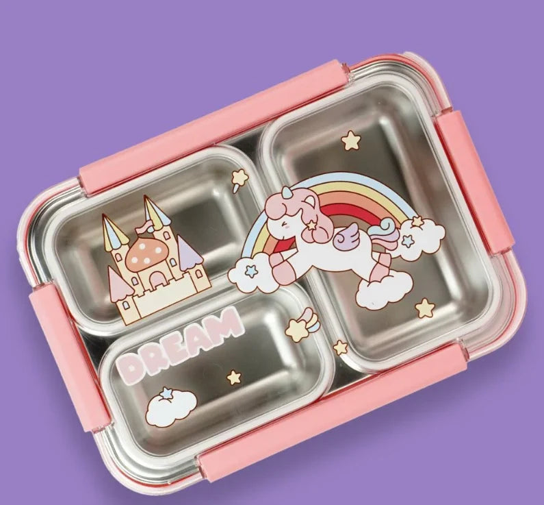 Kids Stainless Steel Lunch Box – 3 Compartments (Dream & Space Edition)
