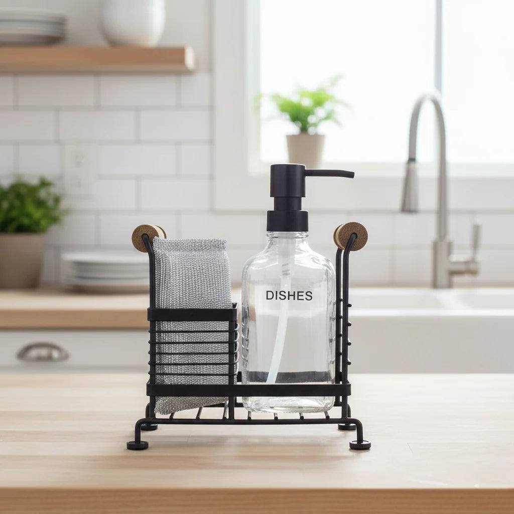 Kitchen Sink Caddy with Soap Dispenser & Sponge Holder