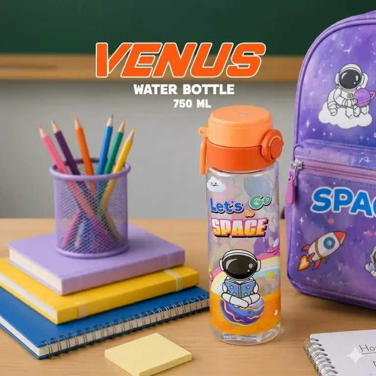 Venus "Let's Go to Space" Kids Water Bottle 750ml – Orange & Purple