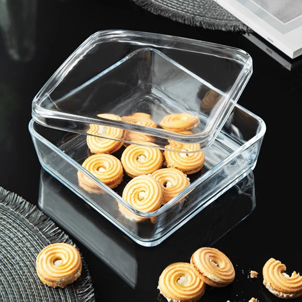 Square Glass Candy Box with Lid – Set of 2