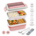 “Enjoy Your Day” 2-Tier Stainless Steel Bento Lunch Box – 1200ml | Leak-Proof | Microwave Safe