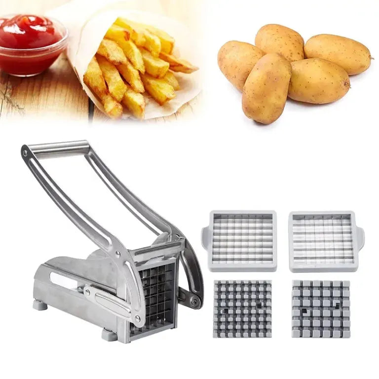Potato Chipper – Stainless Steel French Fry Cutter with 2 Interchangeable Blades