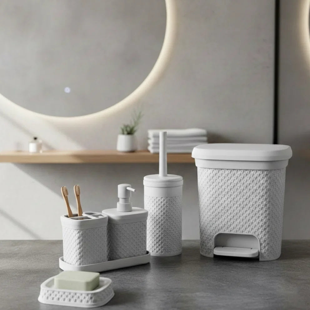 Rattan-Style Bathroom Accessories Set – 5 Pieces