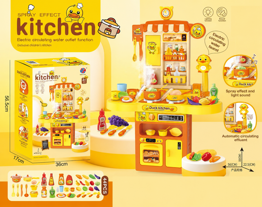 44-Piece Duck Kitchen Playset with Running Water, Spray, Lights & Sounds