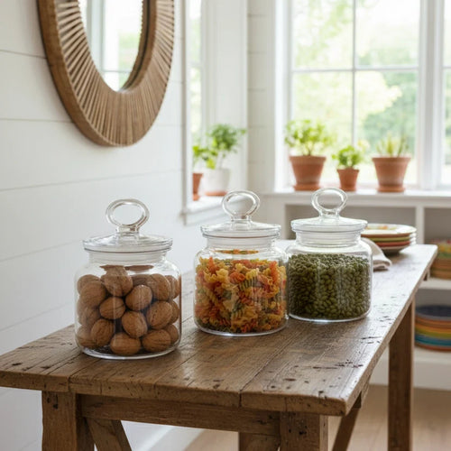 3-Pcs Rustic Design Handmade Glass Canister Set