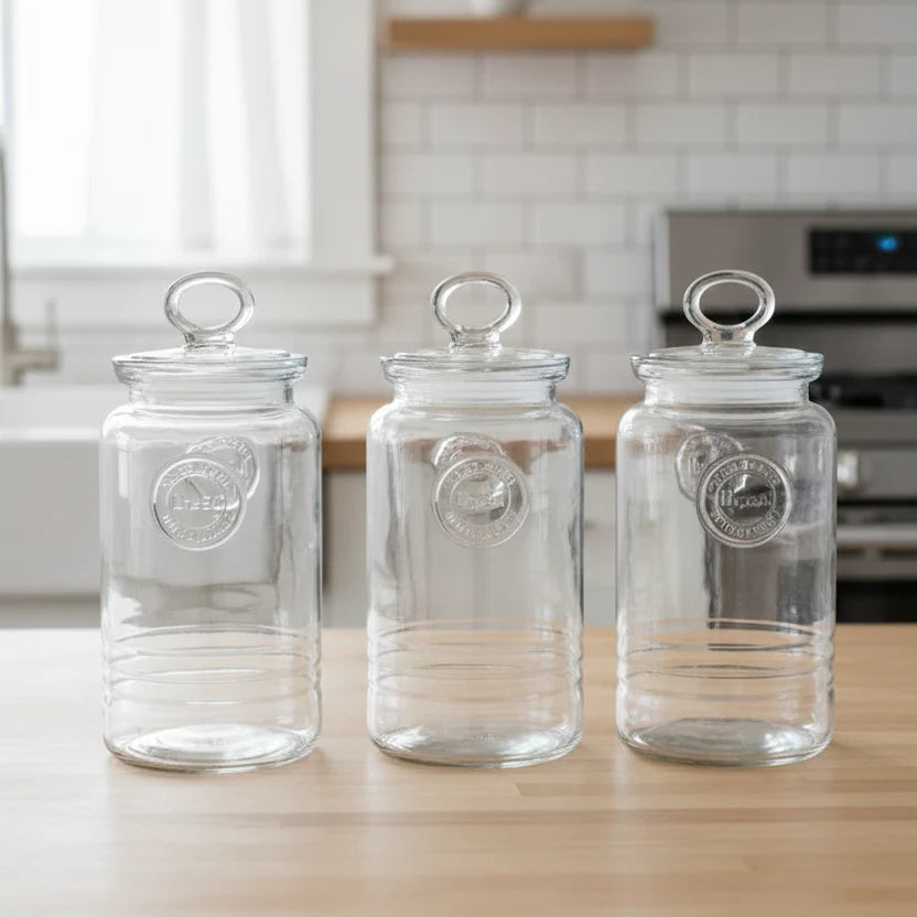 3-Pcs Rustic Design Handmade Glass Canister Set