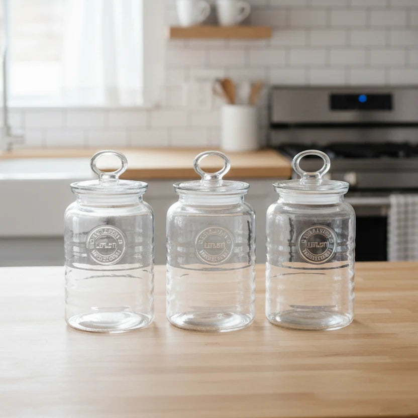 3-Pcs Rustic Design Handmade Glass Canister Set